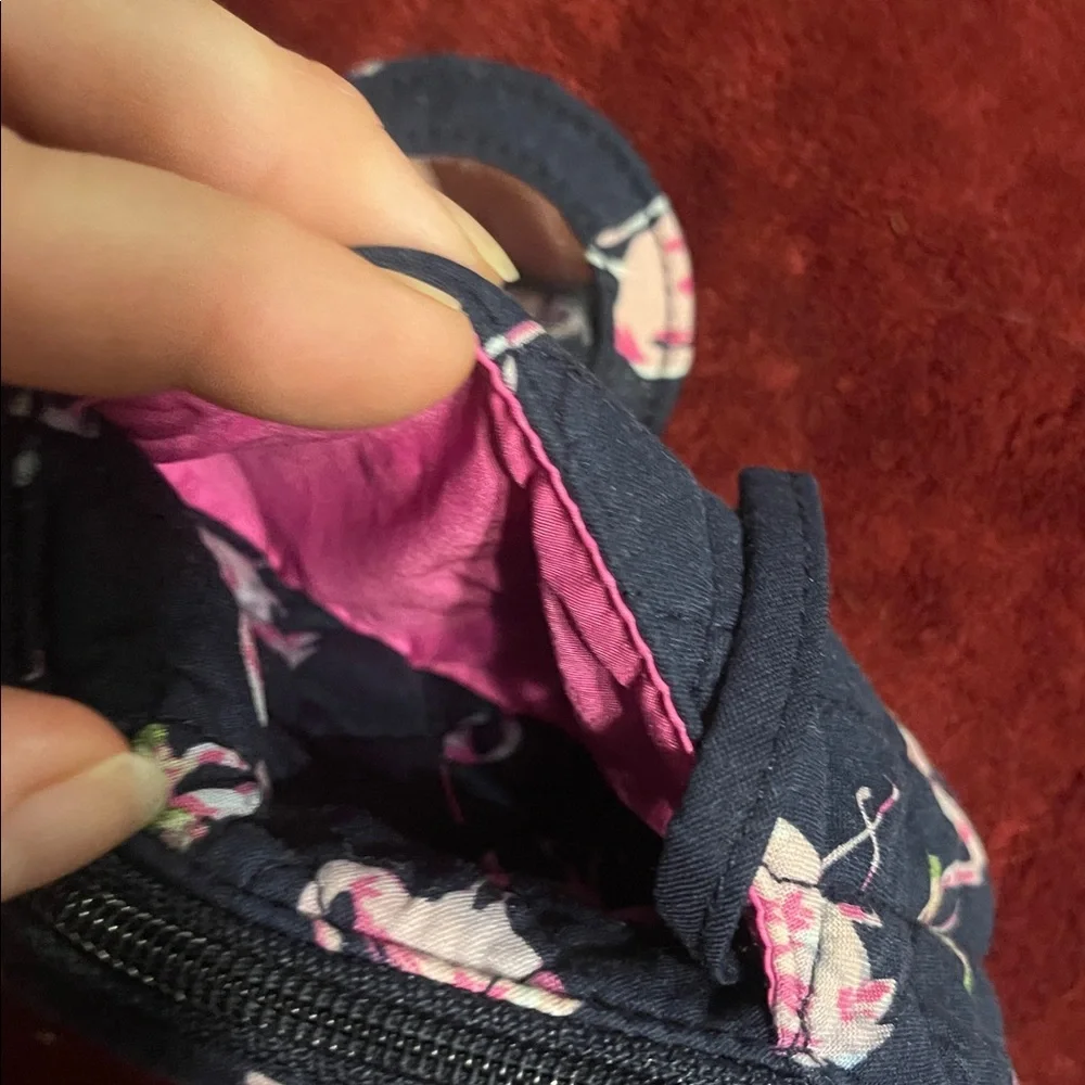 Vera Bradley Black and Pink Flamingo Quilted Small Pouch with Mirror